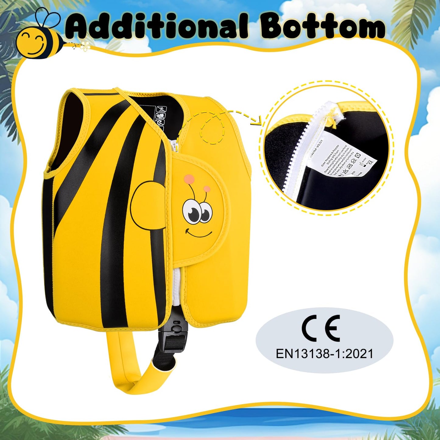 Fuqiduo Kids Neoprene & EPE Swim Vest, with Adjustable Crotch Strap for Girls/Boys Water Sports.