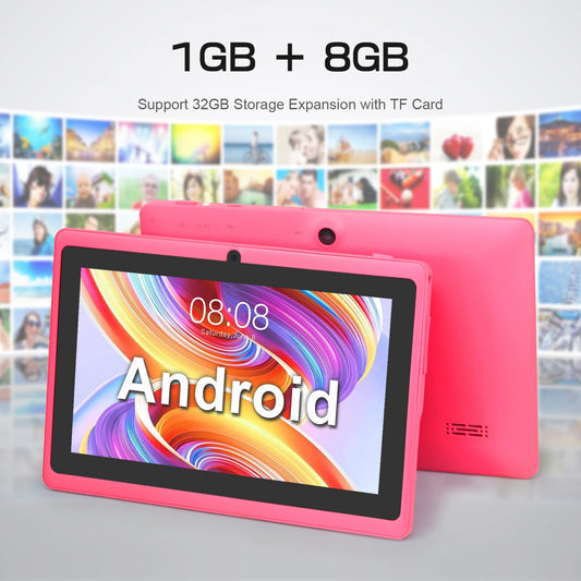 TopLuck 7-inch Android tablet with dual cameras, Wi-Fi, Bluetooth, GPS, in black.