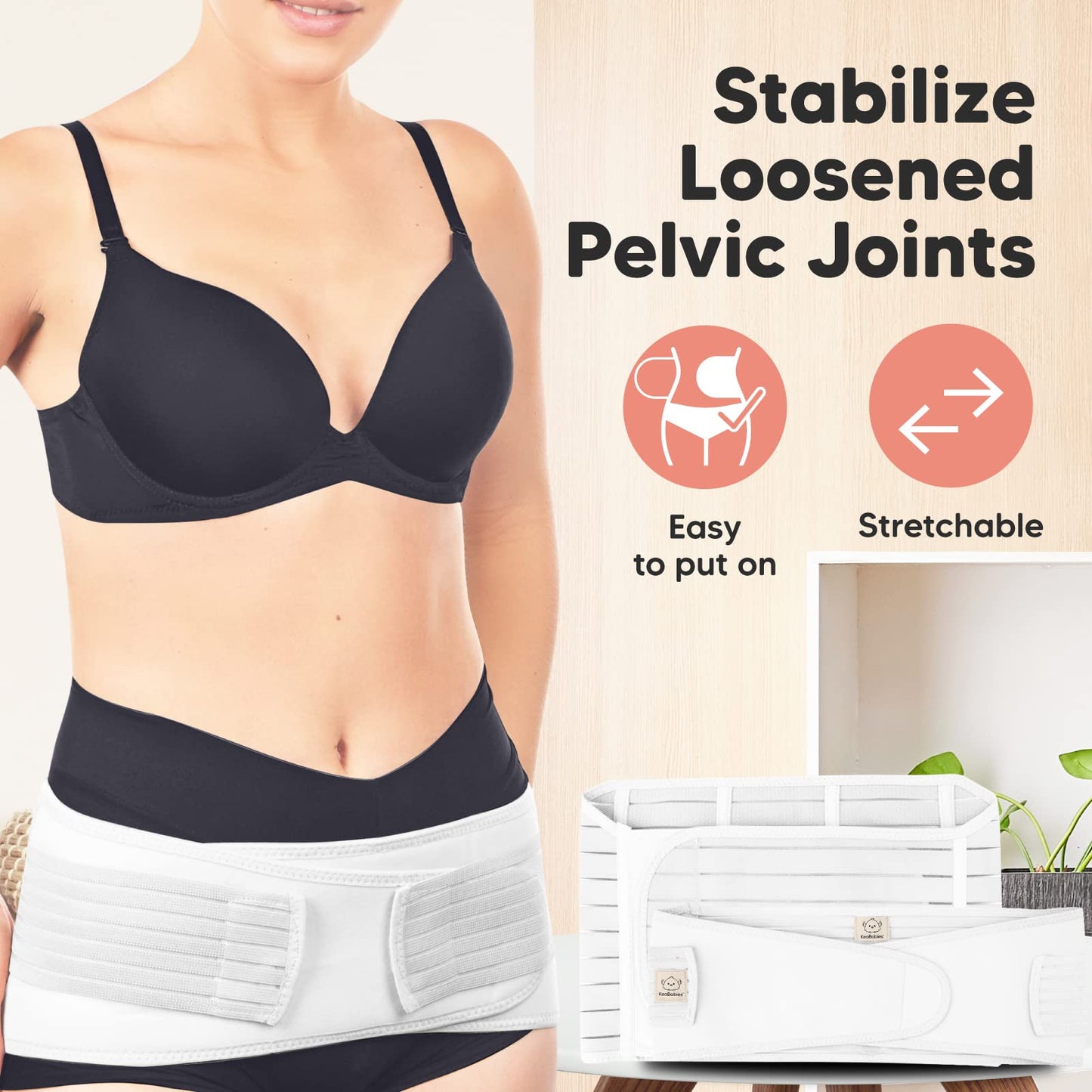 KeaBabies Revive 3 in 1 Postpartum Belt for Women - Belly Wrap After Birth C-Section, Postpartum Recovery Belt, Postpartum Belly Band, Pregnancy Belly Belt (Matte White, M/L)