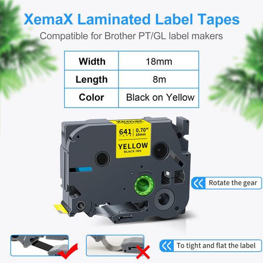 3x XemaX Compatible Label Tape Replacement for Brother P-touch TZe-641 18mm TZe 0.7'' Label Tape for Brother Label Maker PT-D400 2030 D450VP E500VP P900W P950NW P750W, Black on Yellow