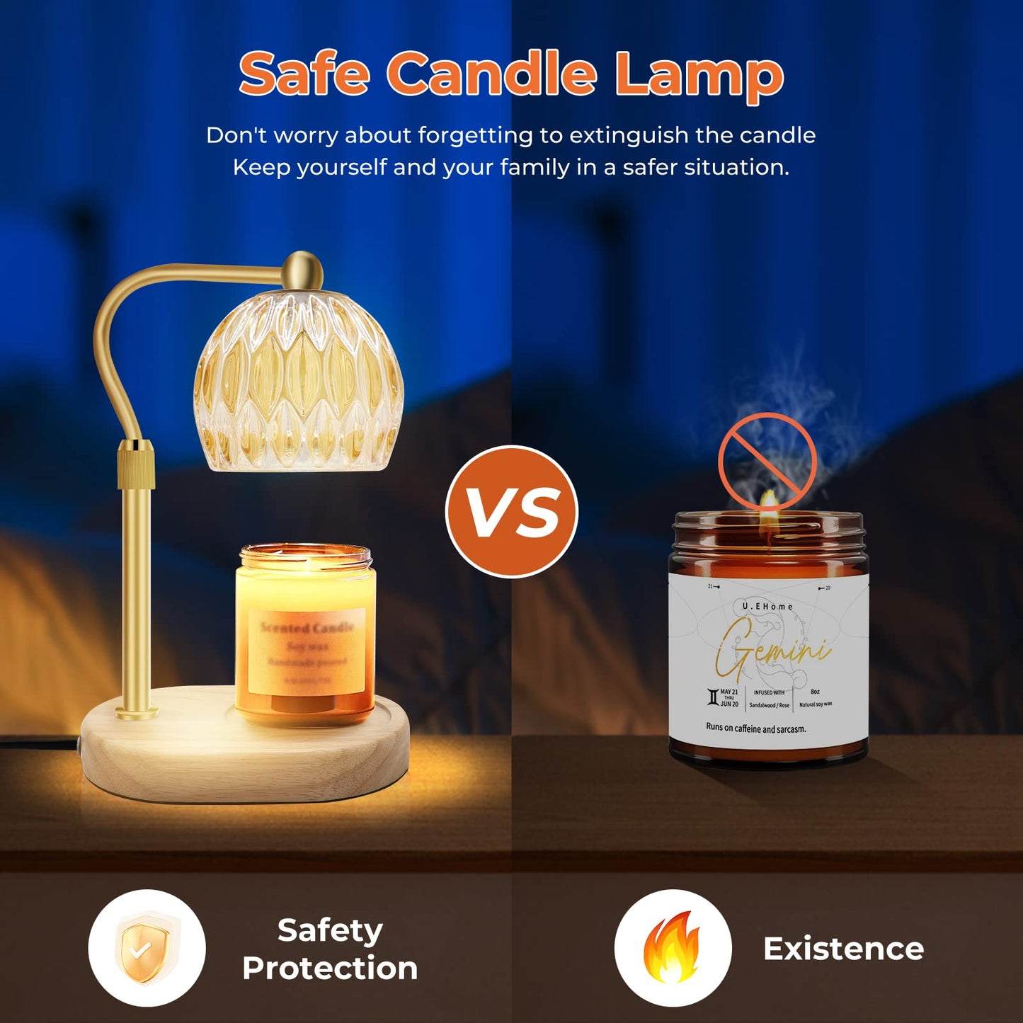 KPUY candle warmer lamp, candle warmer lamp with timer and dimmer, candle warmer, adjustable height scented candle warmer with 2 * 50W bulbs for jar candles, flameless (Gold)