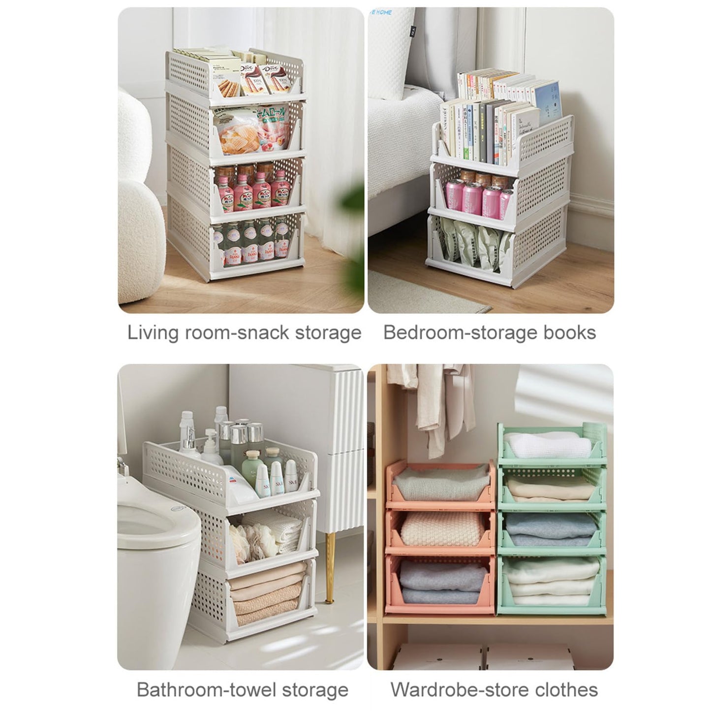 RMAN 4-Piece Wardrobe Organizer Drawer Box Stackable Closet Shelf Storage Box Plastic Storage Bins Divider Drawer for Clothes, Kitchen, Bedroom