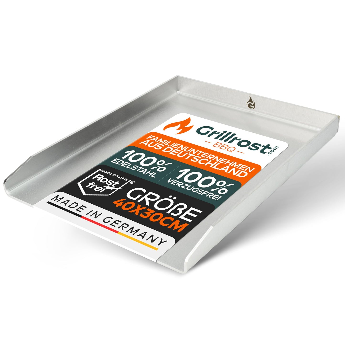 Stainless steel grill plate | Plancha 40x30cm - Universal size | 4mm solid - Made in Germany