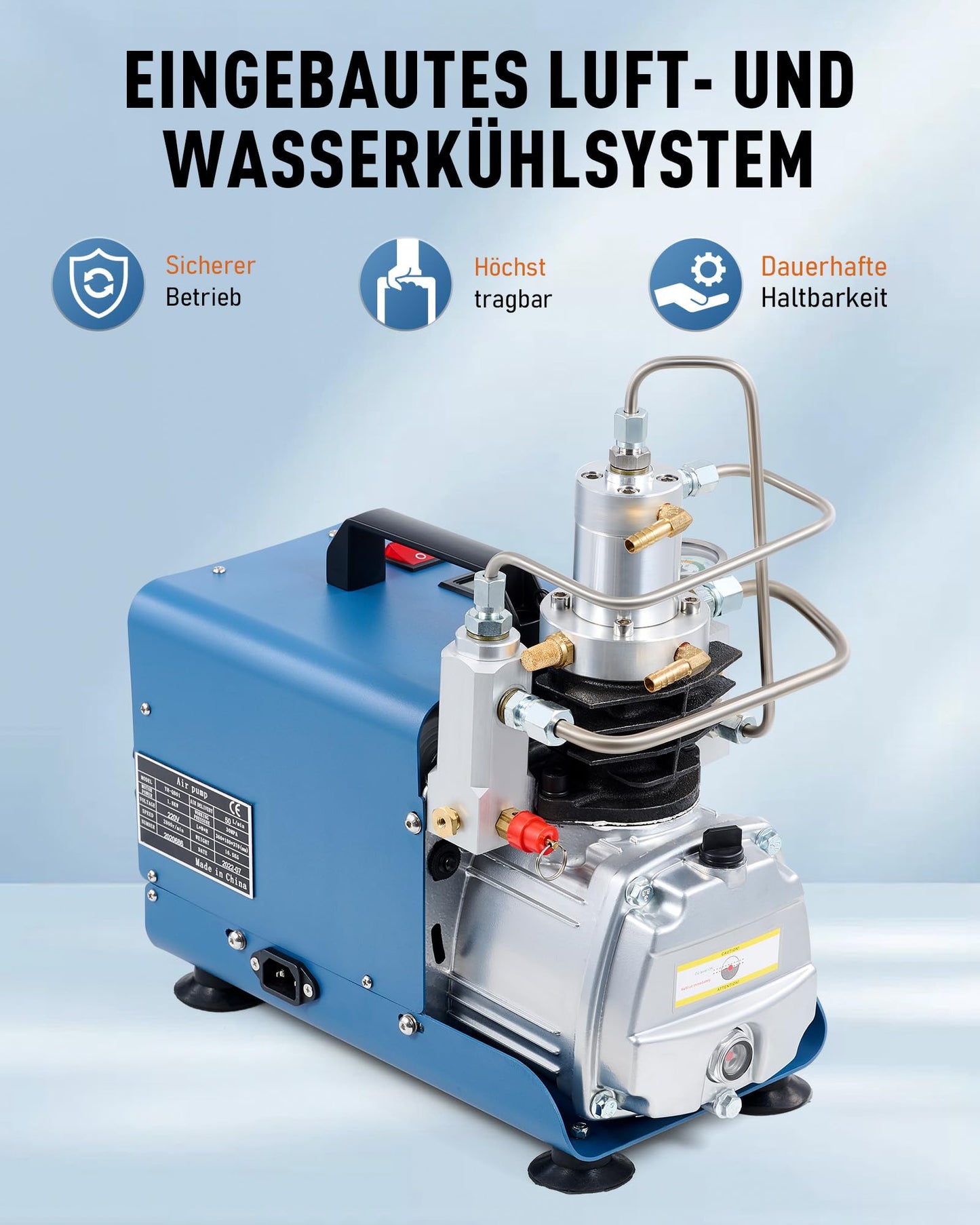 CREWORKS PCP Compressor 300bar Air Compressor 4500PSI High Pressure Pump 1800W Compressor High Pressure 30Mpa Dive Compressor Manual Stop for Paintball Air Rifle PCP Gun Air Pistol Diving Cylinder