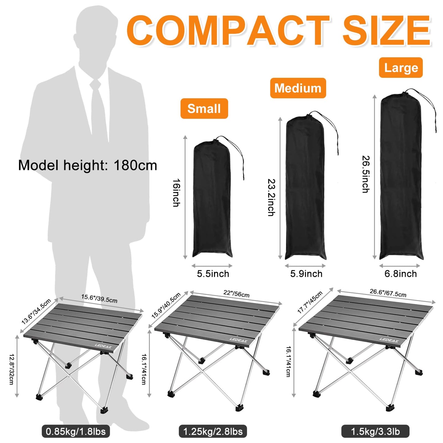 Ledeak Portable Folding Table, Aluminum Camping Table Ultra Light with Bag, Easy to Carry, Foldable Table Perfect for Camping Picnic Cooking Garden Hiking Travel (Gray, Small)