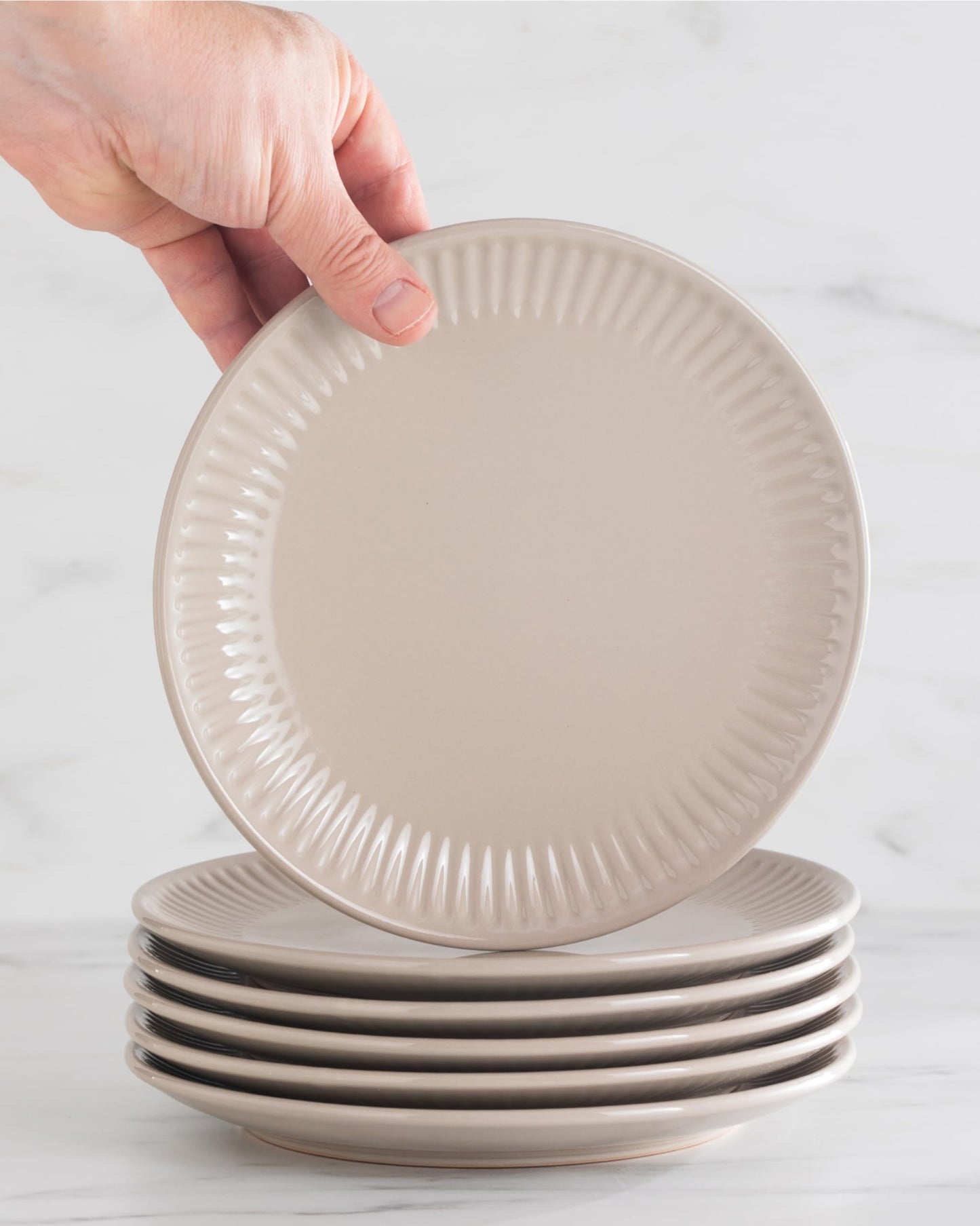 Stoneware dinnerware set for 6 people Hygge 24 pieces. WINNER, Gorgeous Scandinavian Stoneware Dinnerware Set, Bowl and Plate Set, Tableware for 6 people, Dinnerware Sets Pure Living in light brown.