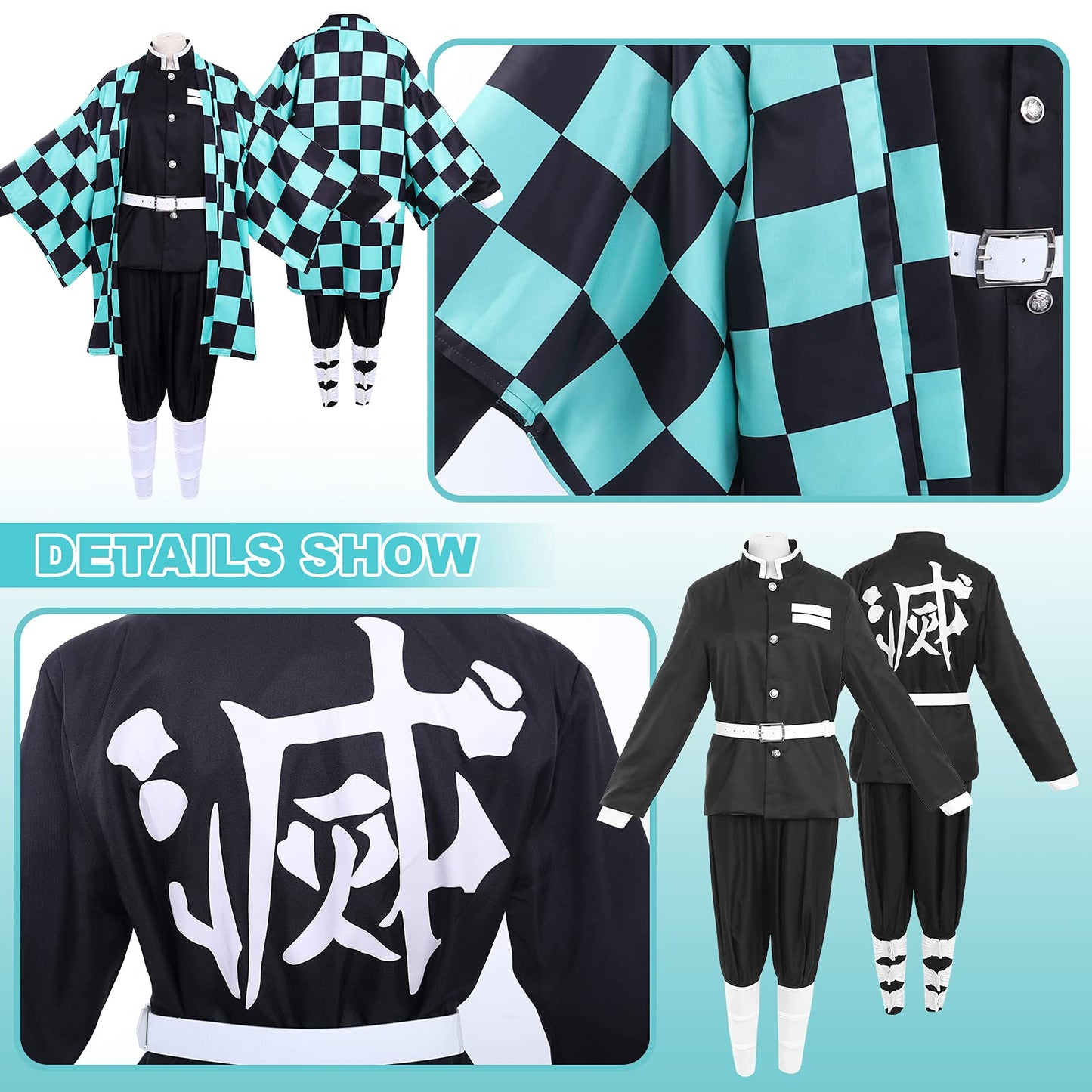 Alaiyaky Tanjirou cosplay costume with earrings, Tanjirou cosplay kimono Halloween jacket costume anime coat outfit for adults and kids (Small, Cosplay 1)