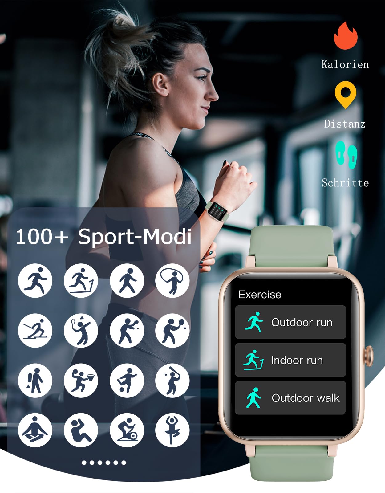 GRV Smartwatch for men and women with phone function, fitness watch with heart rate monitoring, SpO2, pedometer, sleep monitor, multi training modes for iOS Android phone