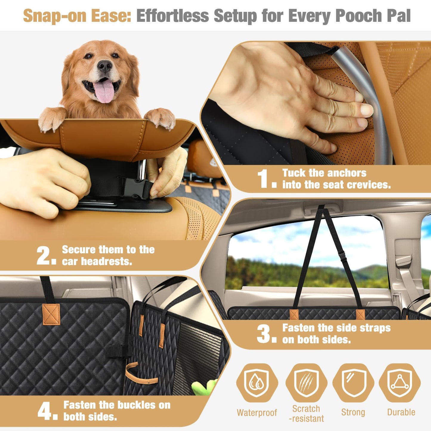 Lekeinchi Dog Car Seat Cover - Car Dog Seat Cover with Six Sturdy Hardwood Panels and Seat Belts - Waterproof & Scratch-resistant & Anti-slip Dog Mat for SUV, Truck, Black