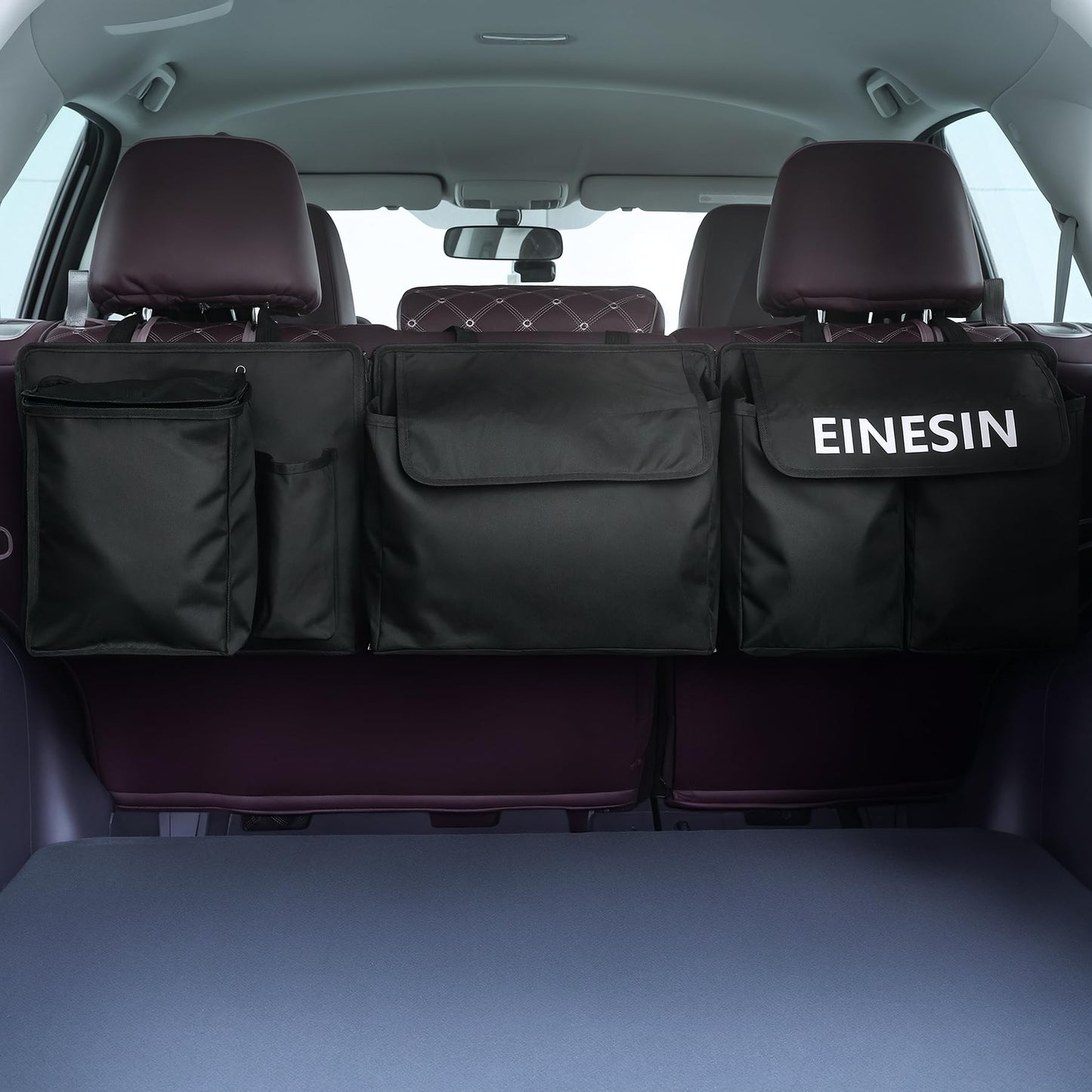 One in-car trunk organizer, car storage bag with Velcro trunk pockets foldable, removable storage modules with built-in cooler (black)