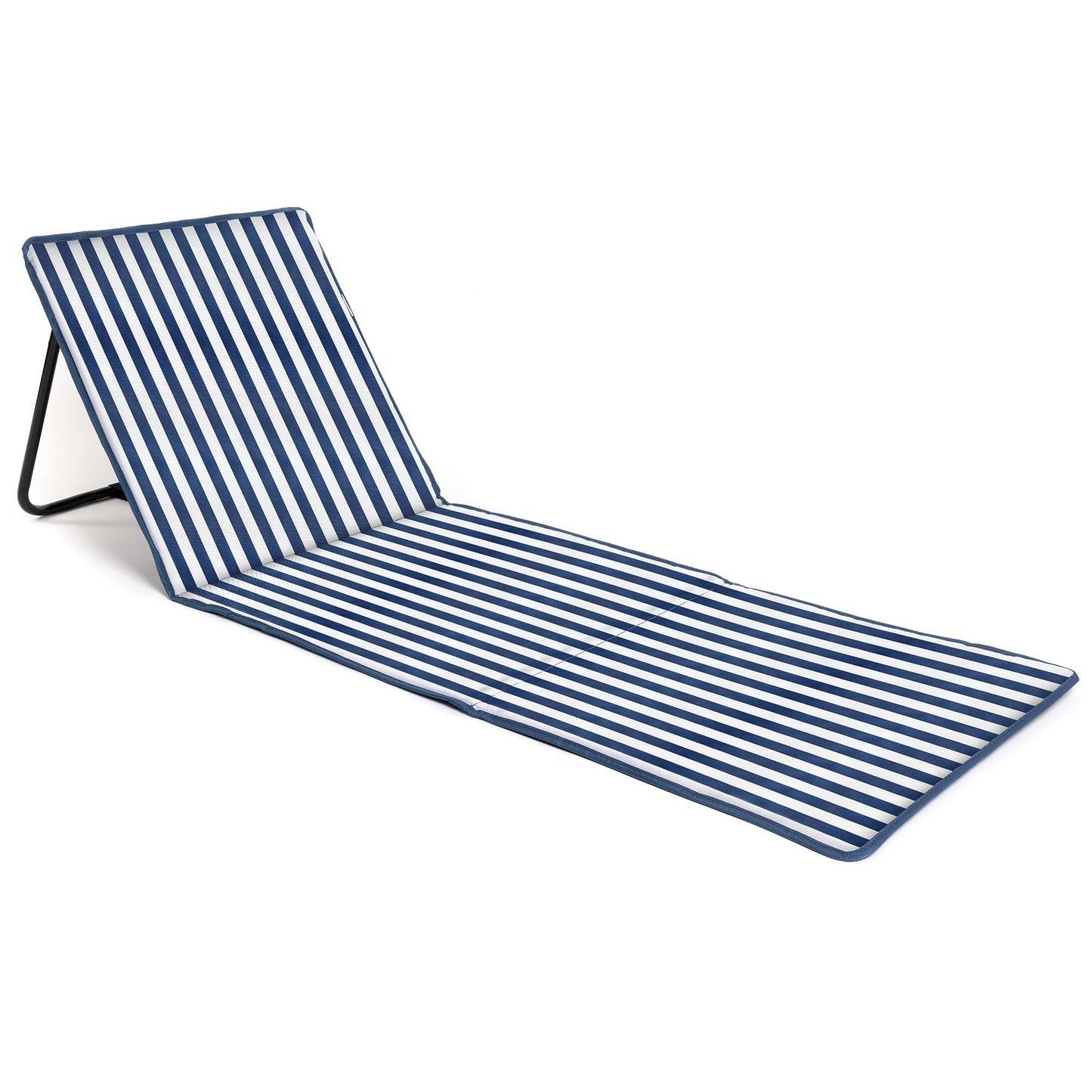 just be... Sun lounger for the beach, foldable, lightweight, portable, adjustable with backrest and pocket for valuables, for holidays, garden, camping, park, and festivals, blue stripes
