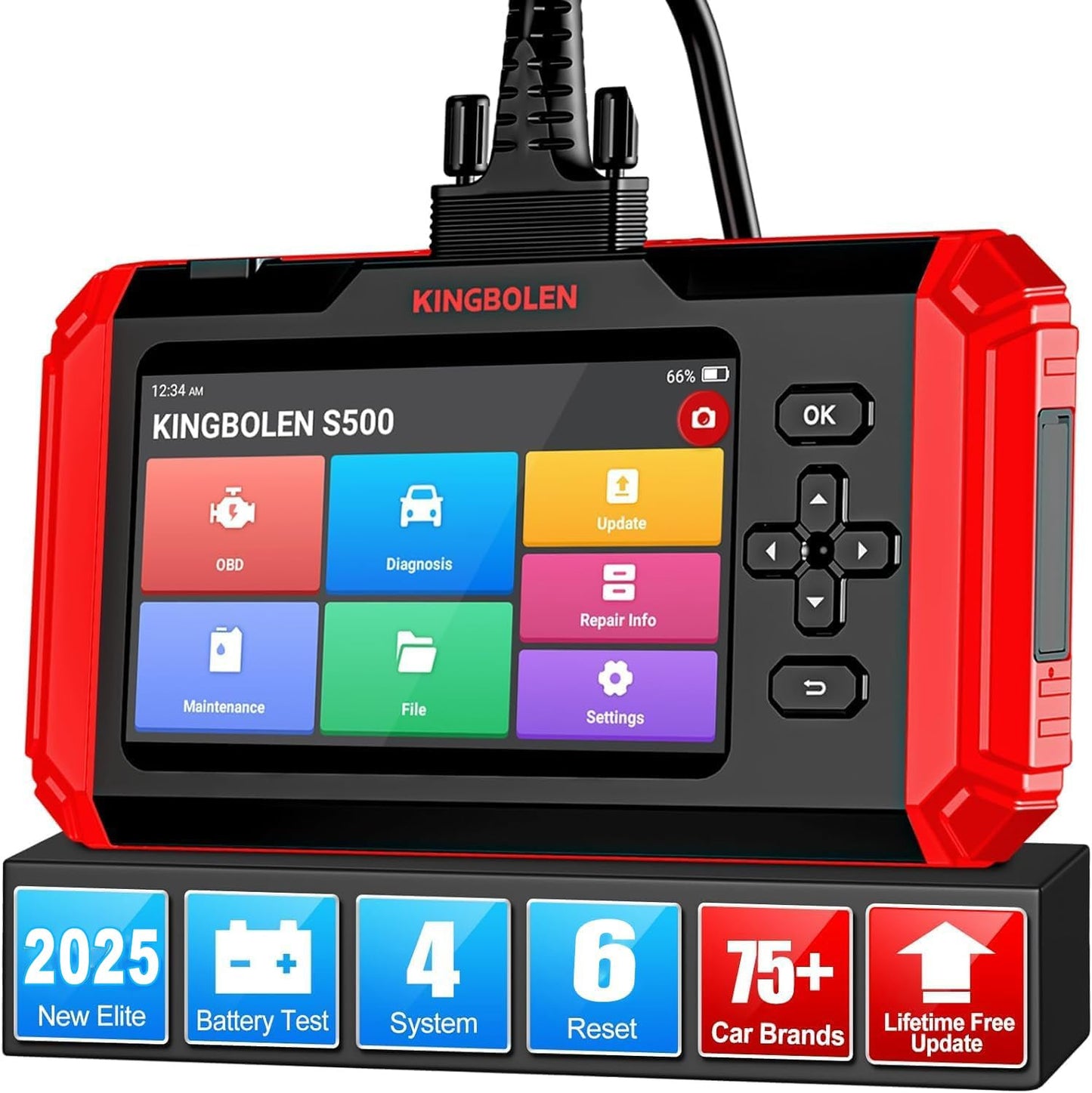 KINGBOLEN S500 OBD2 diagnostic tool, Automotive error code reader for Engine/Transmission/ABS/SRS, Auto diagnostic tool with Oil, SAS, Brake, ETS reset, Auto VIN, Lifetime Free Upgrade.