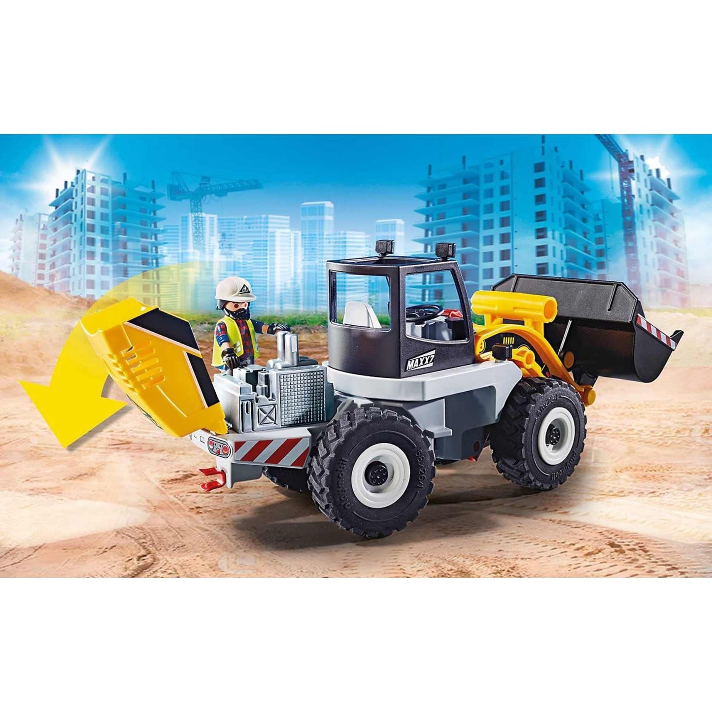 PLAYMOBIL City Action 70445 Construction Front End Loader with movable bucket and handle for kids ages 5+. Great for moving and fixing the shovel.