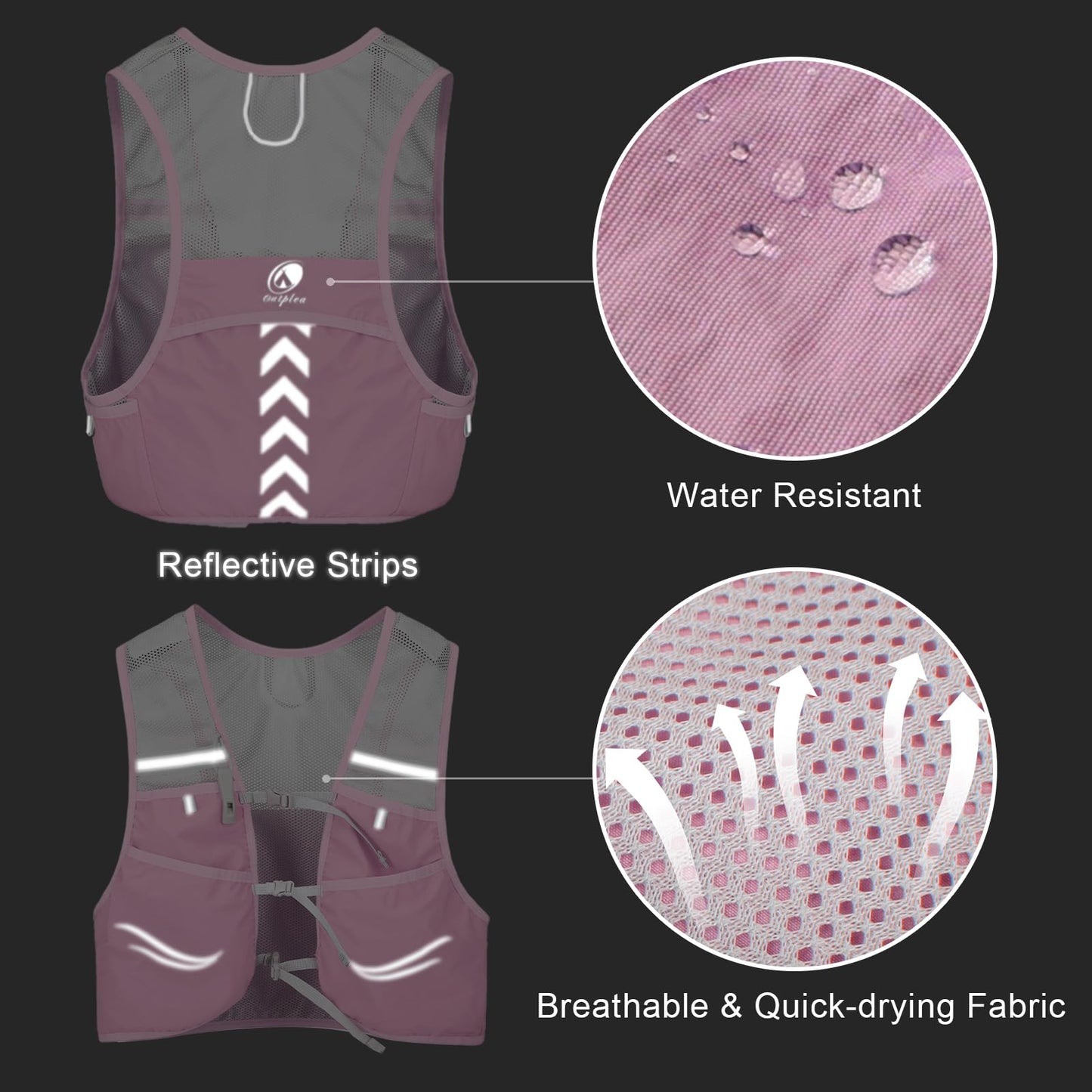 Outplea running vest for women with 2*500ml soft water bottle, ultralight running backpack quick drying, hydration pack reflective vest for jogging, trail running, cycling, pink