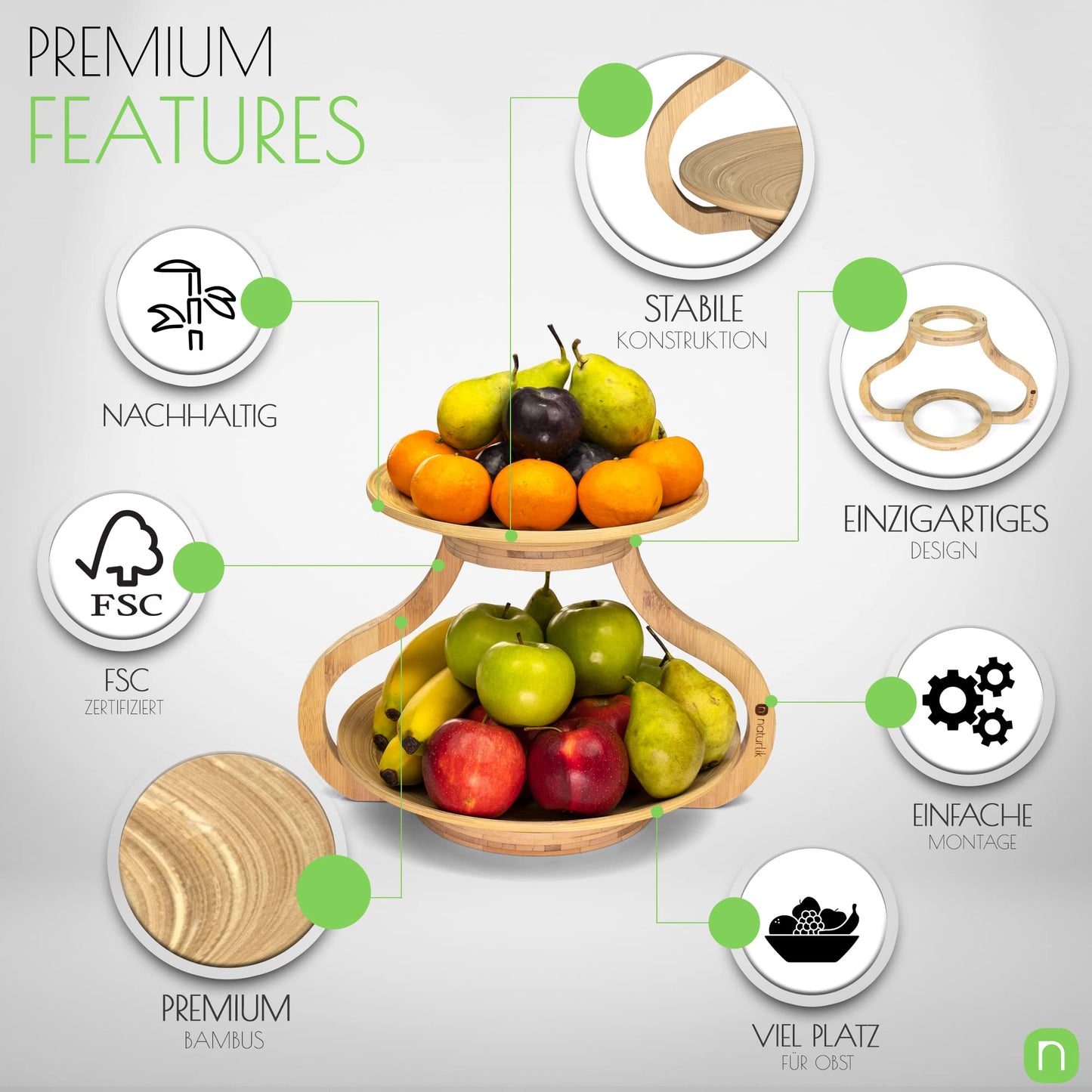Natural fruit stand - Removable fruit bowls - EXPIRES 05/2025 - Modern fruit bowl - Bamboo wood fruit stand - Fruit plate - Fruit basket - Fruit storage - 2-tier fruit stand