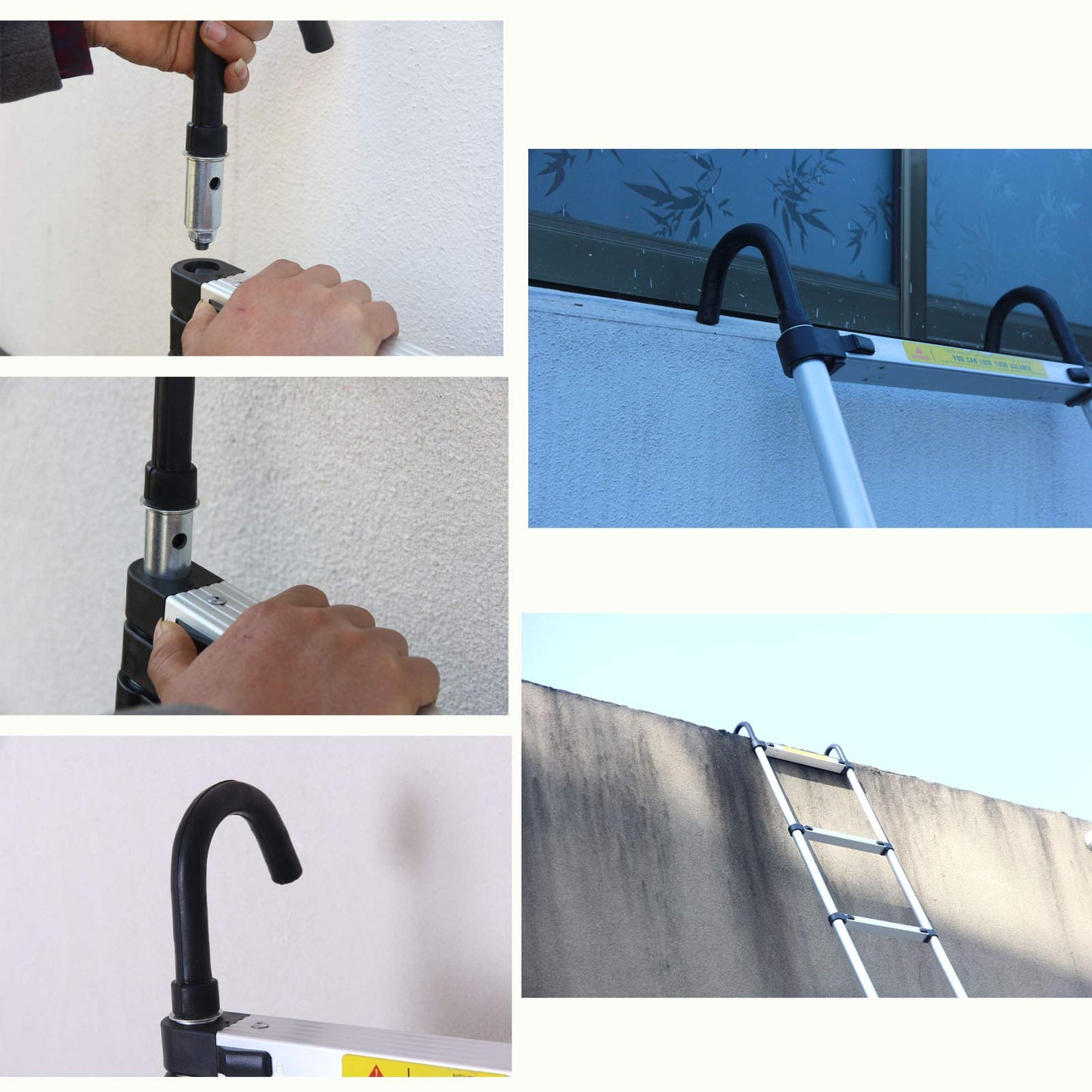 5M telescopic ladder with removable hook. Multi-purpose aluminum telescopic ladder. Portable extension ladder. Foldable ladder for outdoor and indoor use, safe and durable. Capacity up to 150kg.