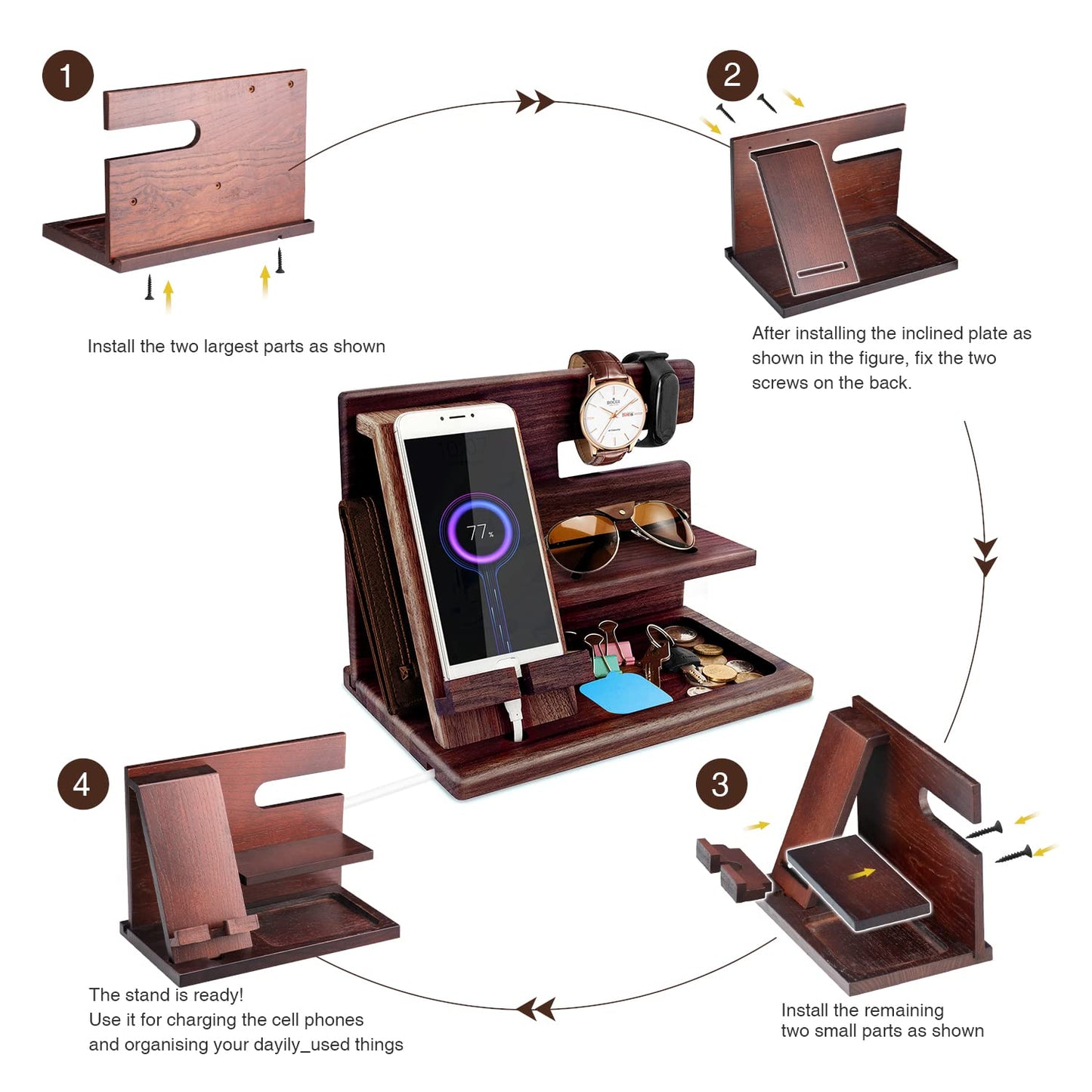 Gifts for men birthday Wooden phone docking station Watches Wallets Nightstand organizer Christmas men's gift, birthday gifts for men or father Desk organizer Wood