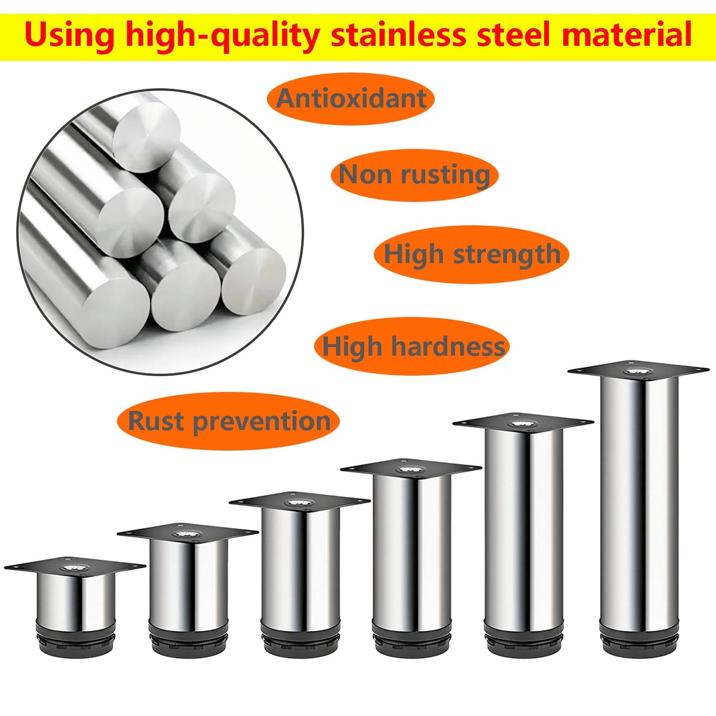 Qrity 4X Table Leg, Furniture Feet, Adjustable 350mm Furniture Legs for Tables, Desks, DIY Furniture, Sofas, Cabinets, etc.