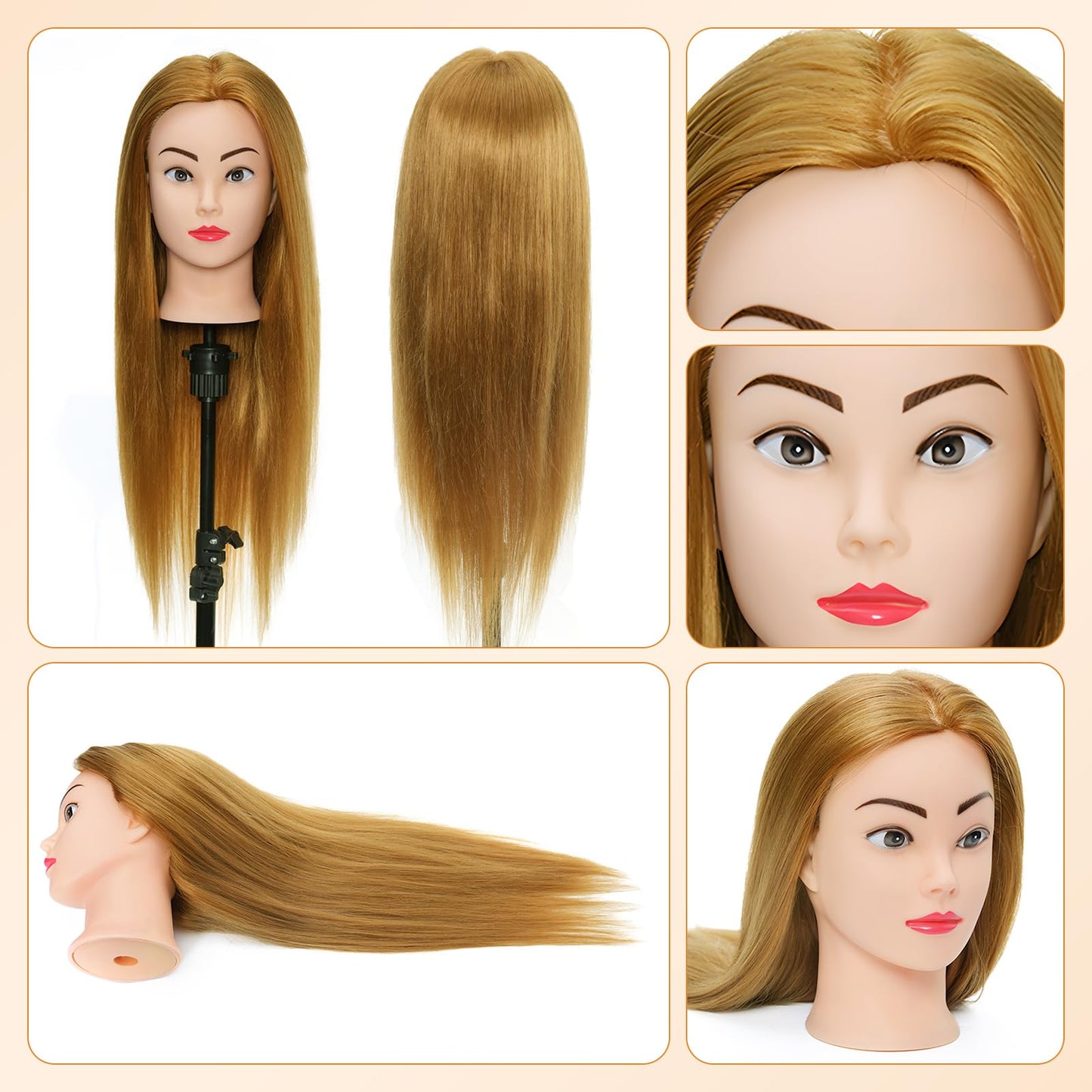 Neverland 80% real hair mannequin head for hairdresser training 24 inch with table clamp + hair styling braid set. Great for hair salons and practicing hairstyles.