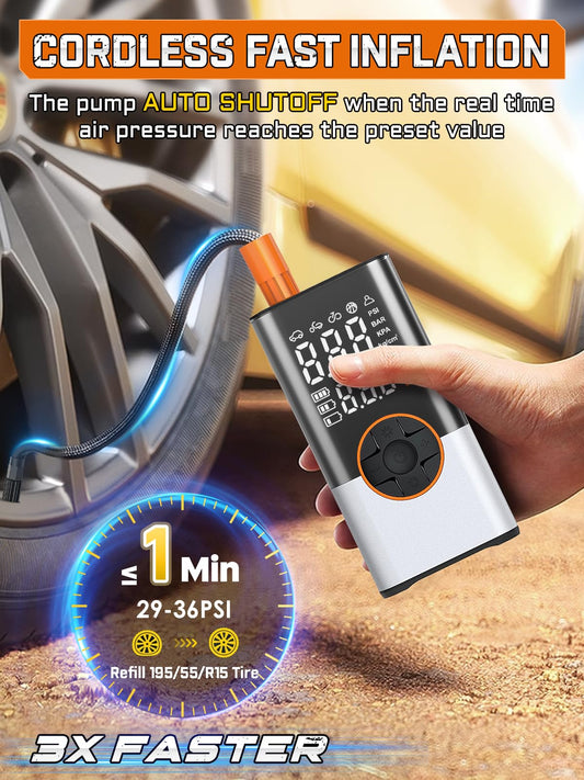 BIBURY 8000mAh Electric Air Pump Bike Pump Electric 150 PSI with 5 Modes Battery Air Pump Air Compressor Portable Bike Pump with LED Flashlight, Powerbank for Car Moto Bike Balls