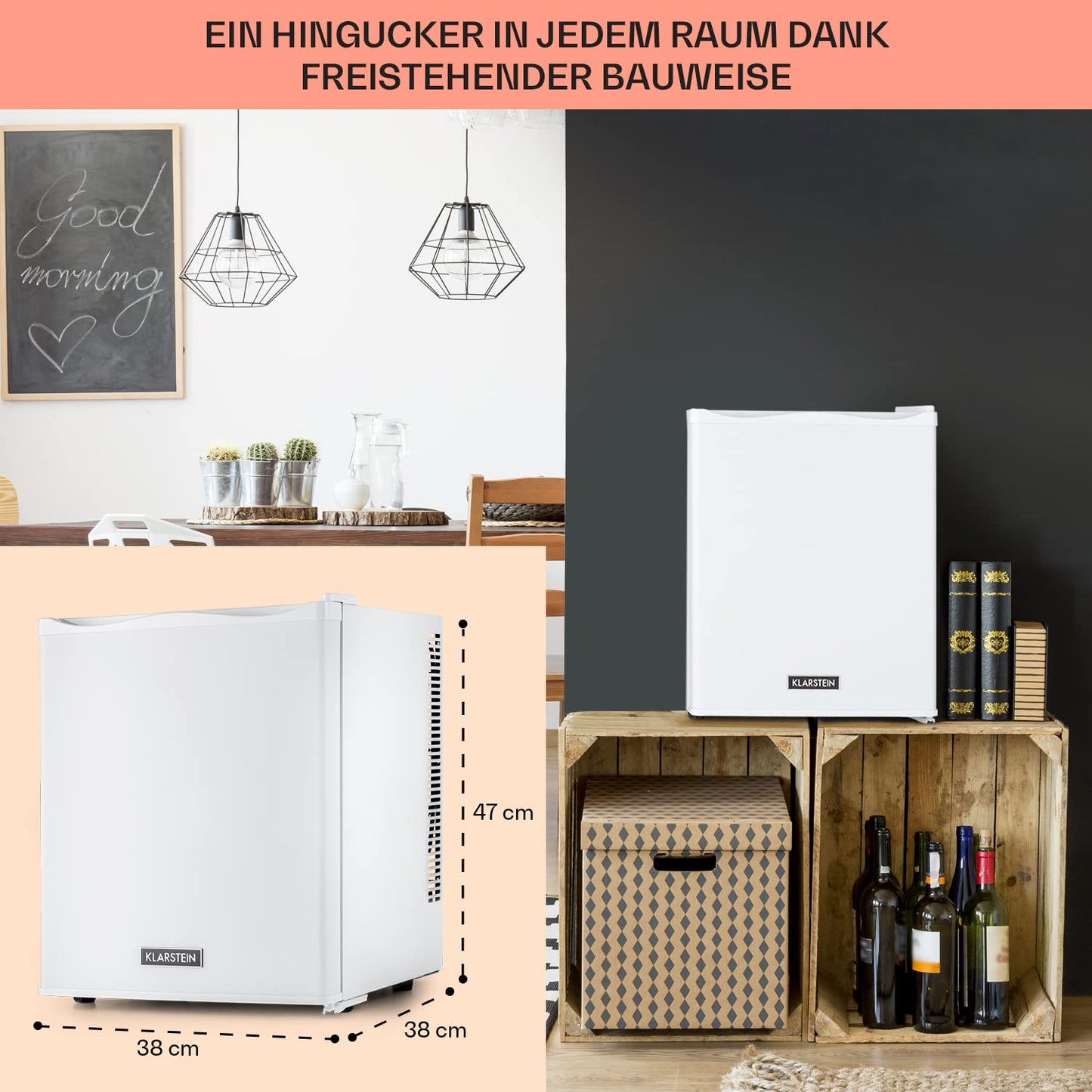 Klarstein Mini Fridge for Room, 23L Mini Fridge for Drinks & Cosmetics, Small Mini Bar, Fridge Small & Quiet, Adjustable Shelf, Small Skincare Fridge 5-15°C.