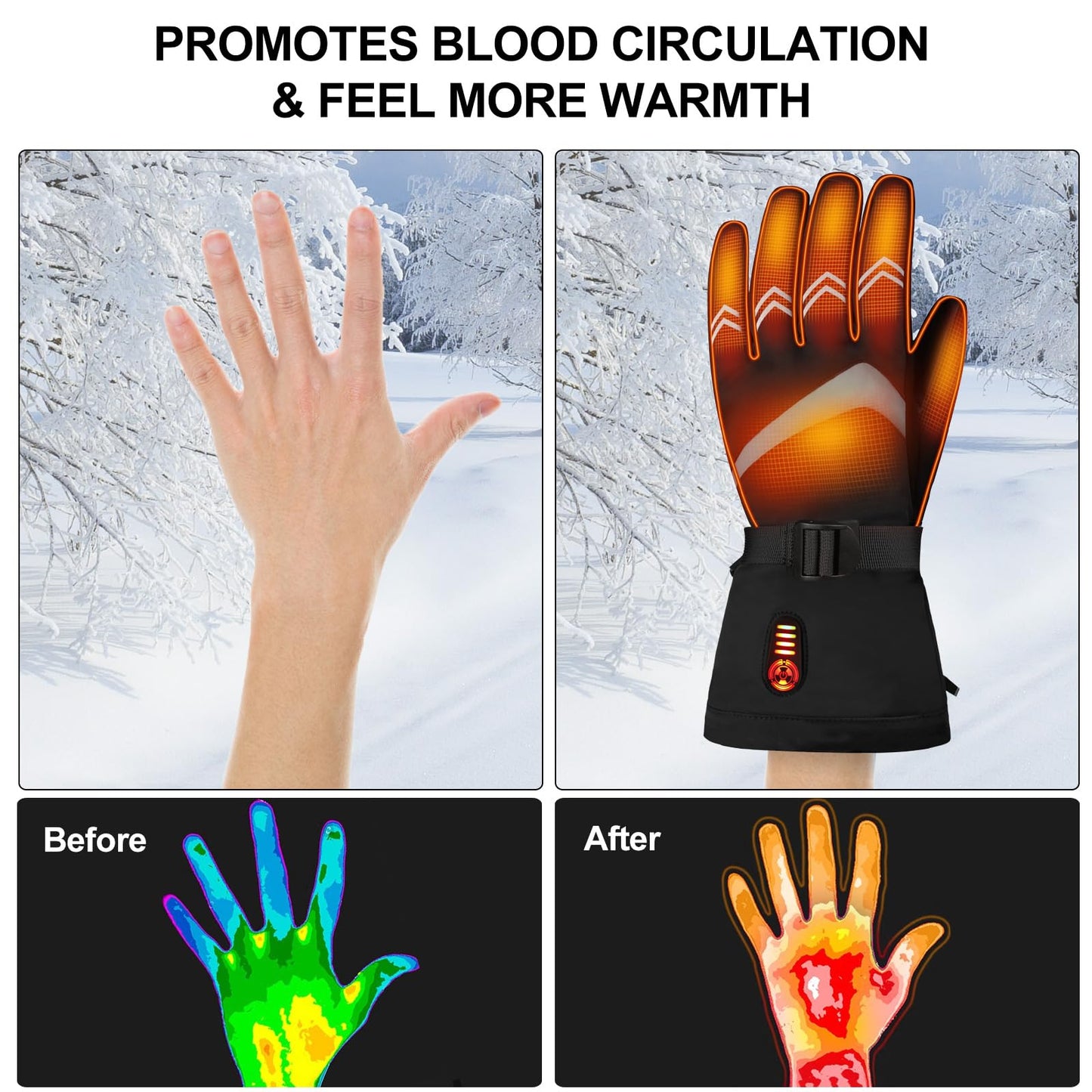 HATMIG Heated Gloves, Electric Heated Gloves Women Men, Rechargeable Heated Gloves Waterproof 5 Heating Levels Ski Gloves-L