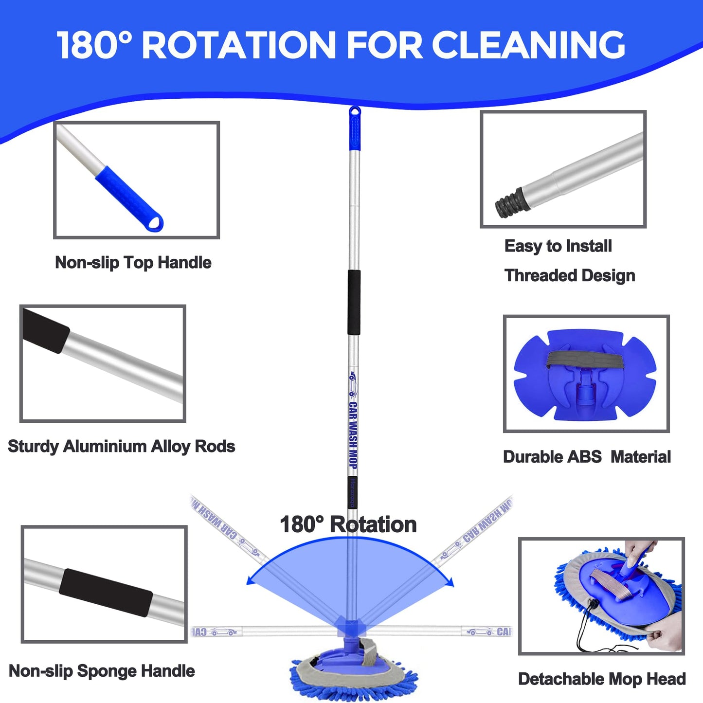 160cm 63'' Car Wash Brush with Telescopic Handle RV Car Wash Brush Cleaning Set Microfiber Towels Car Cleaning Brush Set for Truck Trailer Vehicle 2 In 1 Anti-Scratch Telescopic Brush Mop Replacement