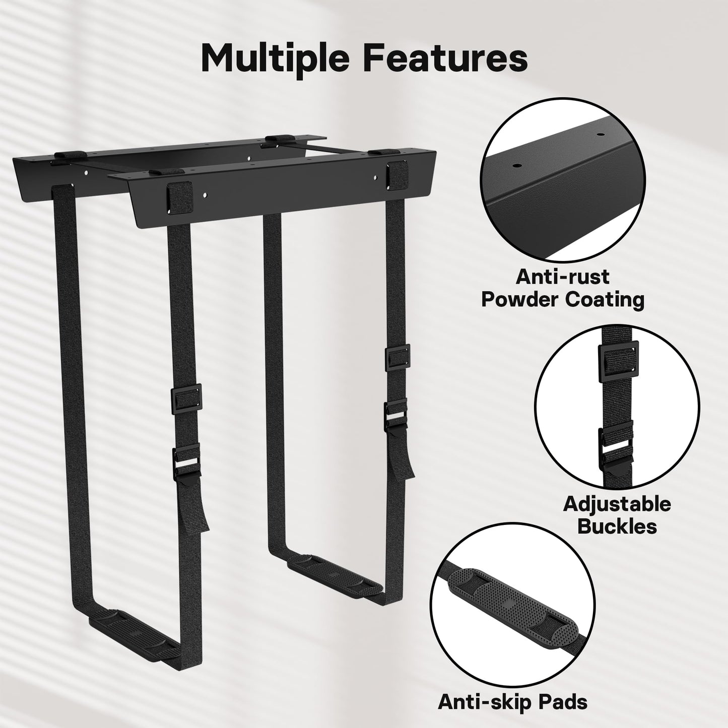 BONTEC Adjustable PC Mount, CPU Holder Under Desk, Adjustable Straps for up to 180CM - Under Desk PC Mount, Alloy Steel, desktop