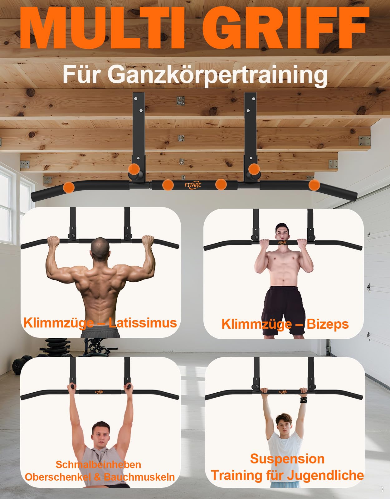 Fitarc Pull Up Bar Joist Mounted Chin Up Bar Bracket, Home Gym, Workout, Strength Training Equipment.