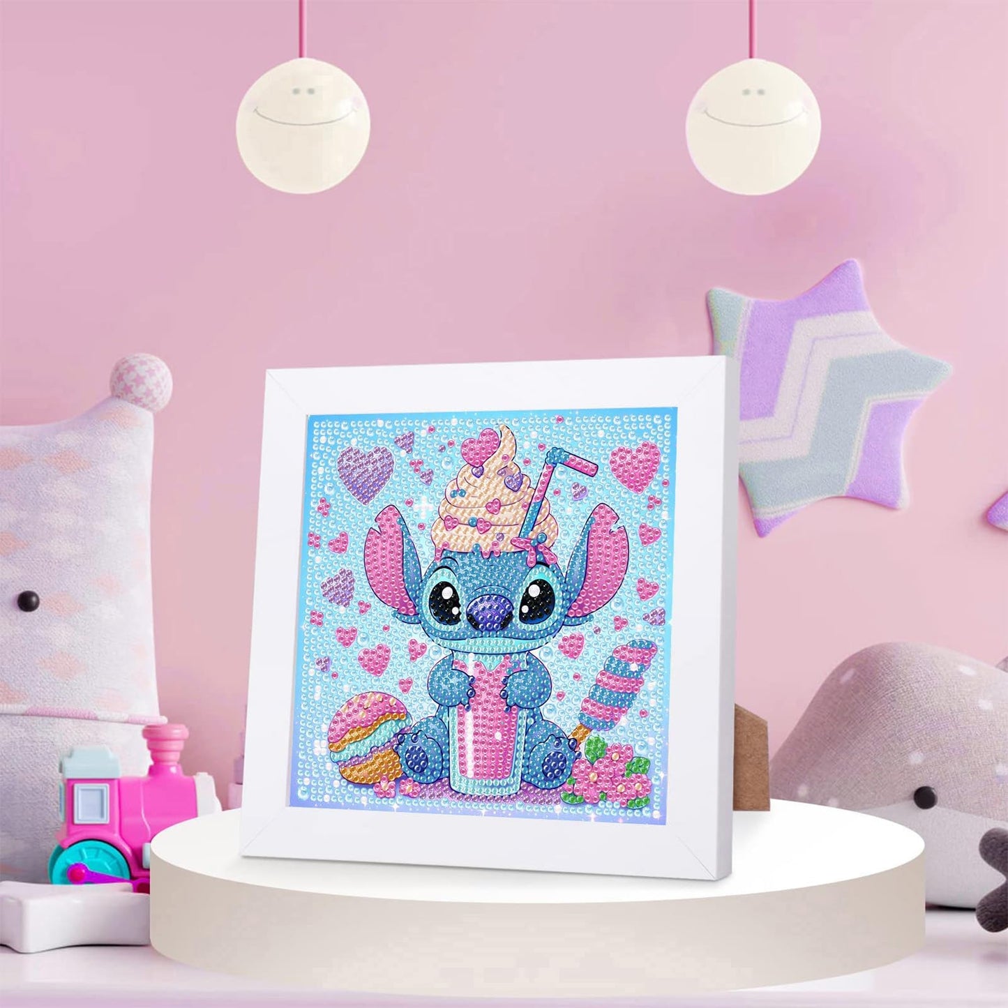 ZephyrHome 5D Diamond Painting Kit for Kids with frame, DIY Stitch Diamond Painting Set, Paint By Numbers Diamond Painting for Adults, Arts and Crafts Pictures for Home Wall Decor Cartoon Mosaic Making