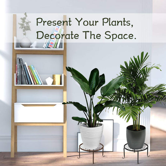 Lewondr Plant Stand, 3 Pack Retro Style Vine Pattern Flower Pot Stands Wrought Iron Flower Pot Holder, Round Decorative Flower Stool Pot Stand for Indoor and Outdoor Areas - Black