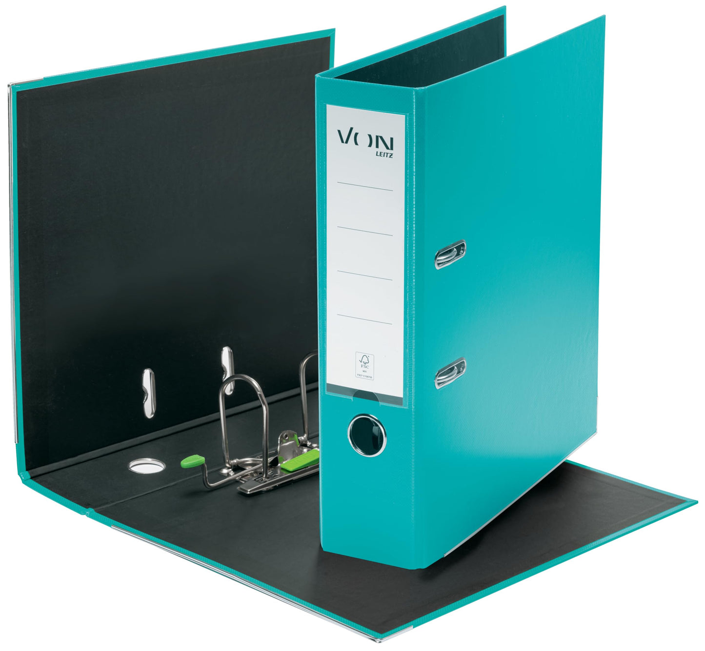 From Leitz: A4 Lever Arch File, 10 pack, Cardboard with Plastic Cover, 80mm Spine Width, Holds 600 Sheets, Blue Angel & FSC Certified, for School, College & Home Use, Turquoise, 10550052.