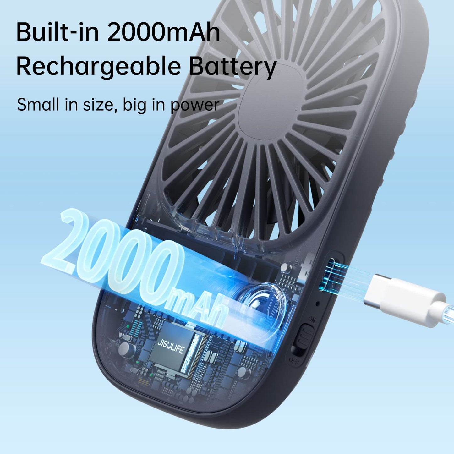JISULIFE Handheld Fan Mini Fan, Small Portable Fan with Stand, Rechargeable USB Eyelash Fan with 3 speeds, Makeup Fan for Office Outdoor Blue