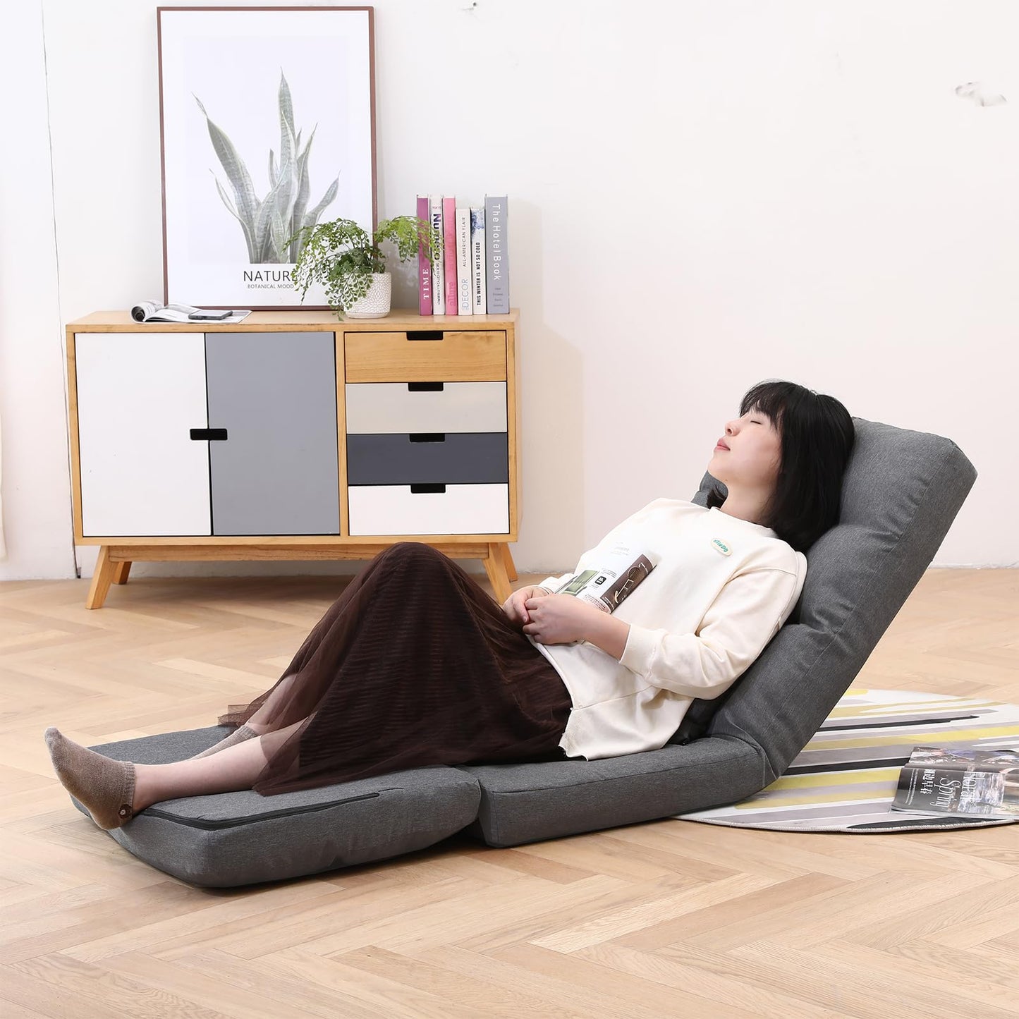 FLOGUOOR floor chair with backrest, floor sofa 14 level adjustable, floor seat up to 150kg load capacity, floor sitting cushion (8823) Gray