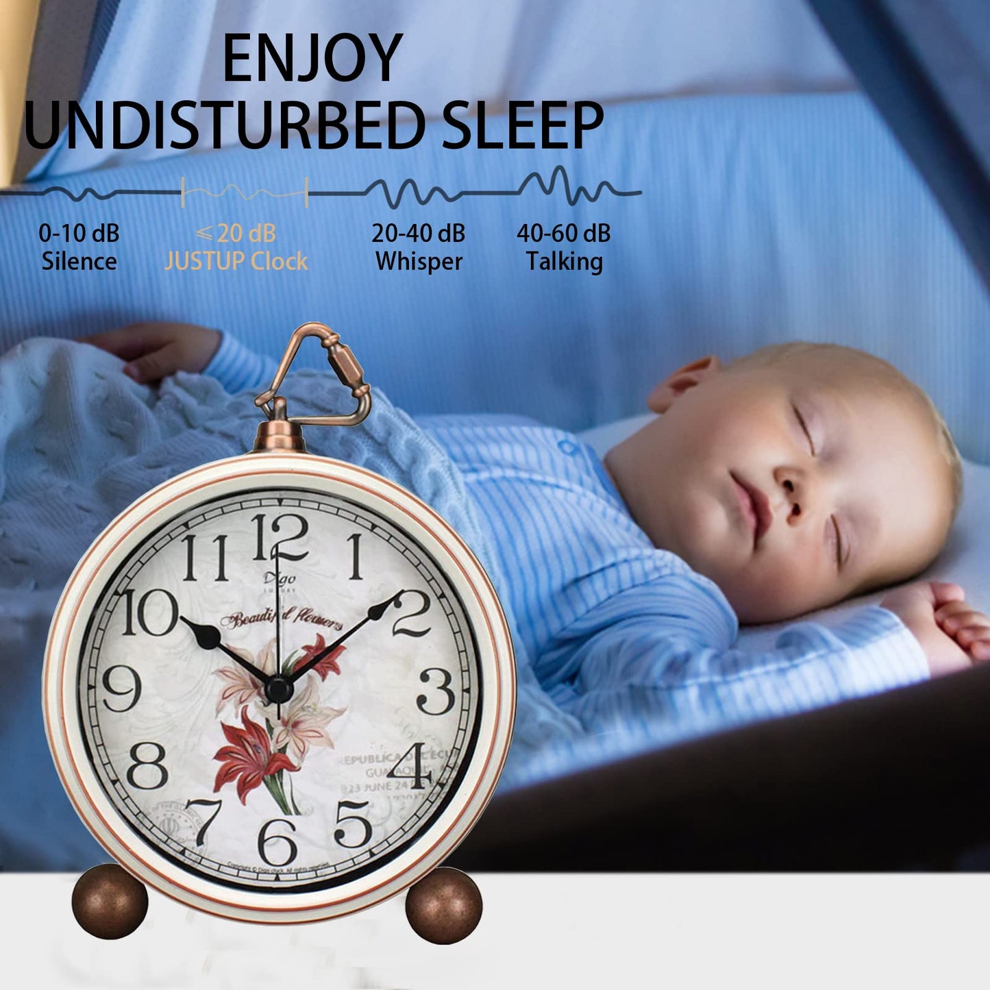Maxspace Analog Alarm Clock Non-Ticking, Retro Battery Operated Alarm Clock Loud for Deep Sleepers, Radiation-Free Alarm Clock for Bedroom Living Room
