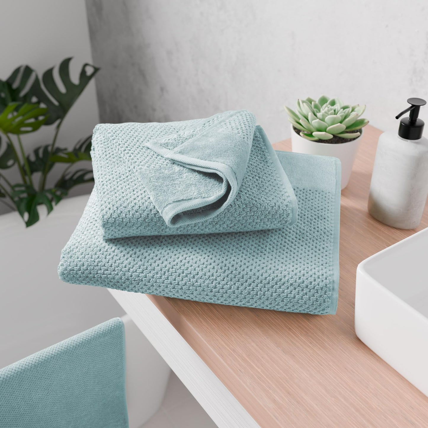 Pure label 6-piece guest towels 30x50 cm with hanging loop made of 100% cotton, absorbent, soft and Oeko-TEX certified - 6 guest towels light blue - light turquoise, 30x50 cm
