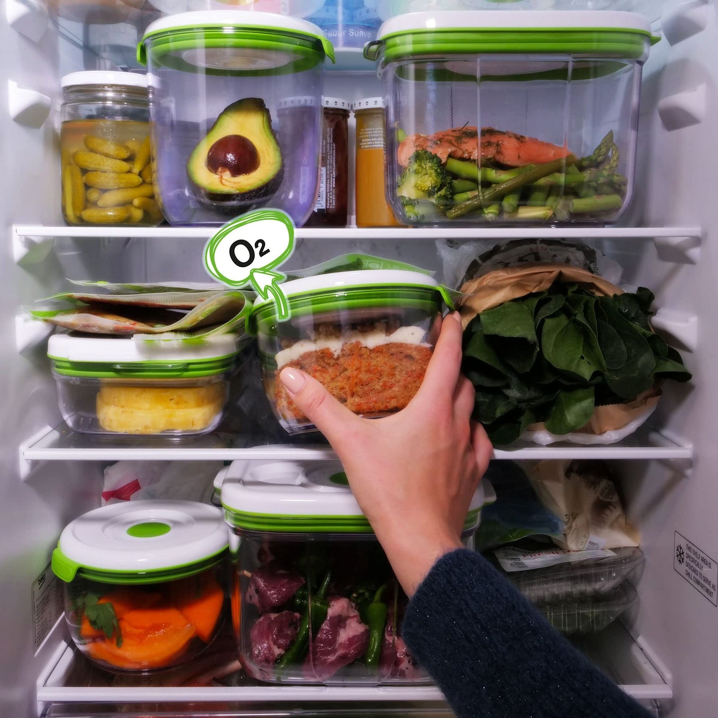 FOSA BARCELONA 3-piece Starter Kit - keeps food fresh longer in vacuum - food storage containers with vacuum pump (TURTLE) + 3 x FOSA MADRID rectangular storage containers.