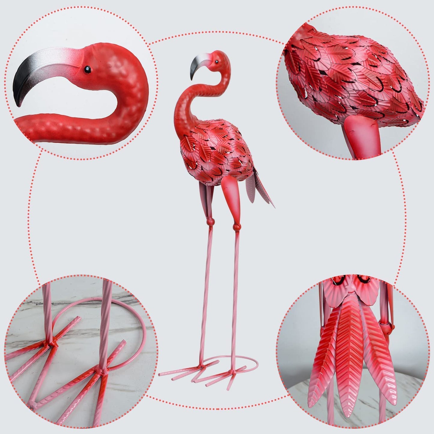 AOFOX Flamingo garden statues and sculptures, 2 pieces metal, large red flamingo bird garden art outdoor statue for home, patio, lawn, backyard decoration