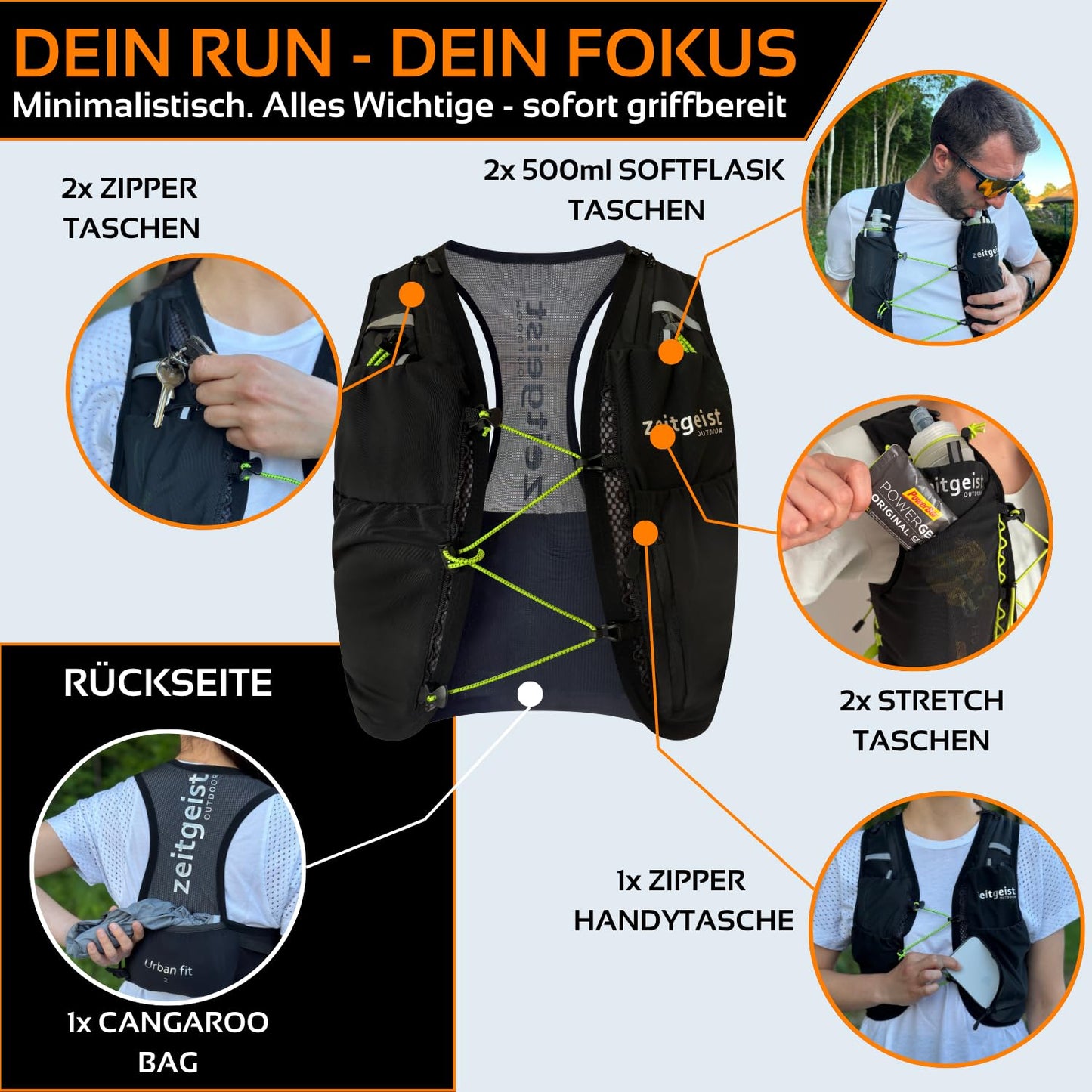 time spirit OUTDOOR® Running vest Women and Men Urban fit 2L optimal fit breathable ultralight running backpack 130-170gr hydration backpack Running Trailrunning Backpack