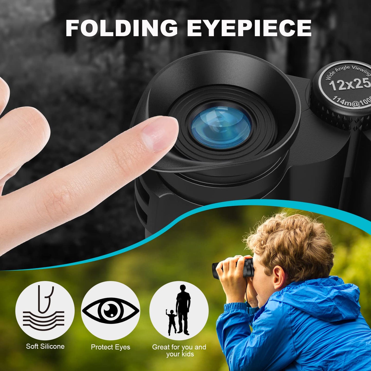 12x25 Compact Binoculars for adults and children, small binoculars with low light vision for bird watching, theater and concerts, hunting and sports games.