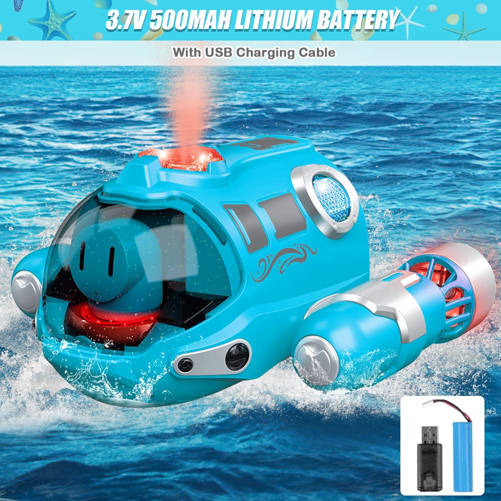 Remote Control Boat for Kids RC Boat 2.4 GHz Pool Toy Kids with Spray/Light Function/Double Propellers, Water Toy for Pools Lakes Boys Girls Outdoor Toys Gifts (Blue)