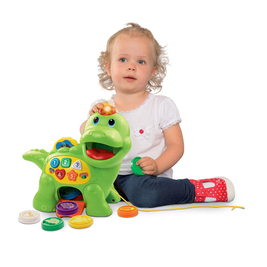 Vtech Baby Feed Me Dino - Talking dinosaur for feeding and learning, with songs, buttons, and quiz game - For children aged 12-36 months.