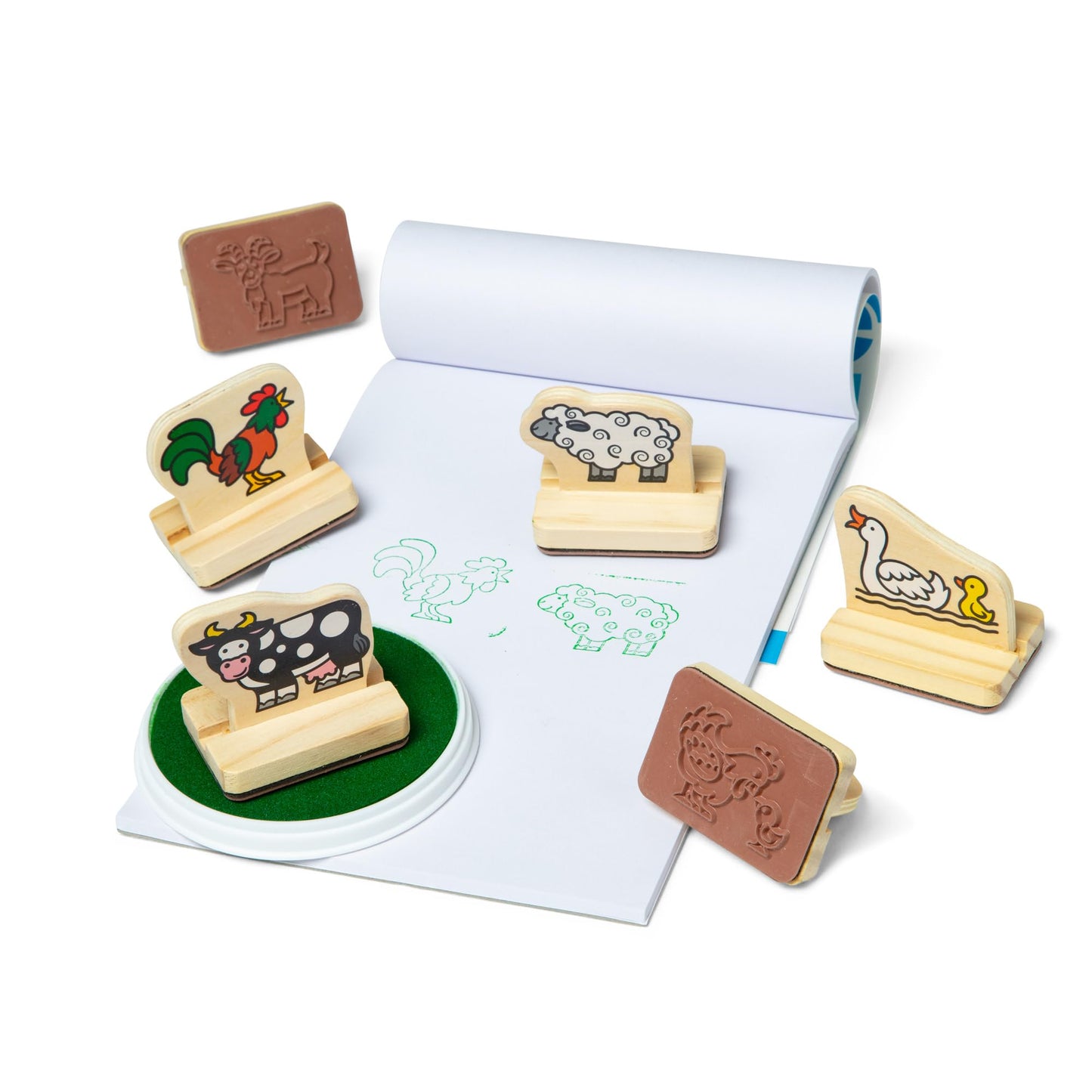Melissa & Doug Wooden Stamp Set Farm Animals | 8 wooden stamps, 2 stamp pads, storage box | For children ages 3 years and up
