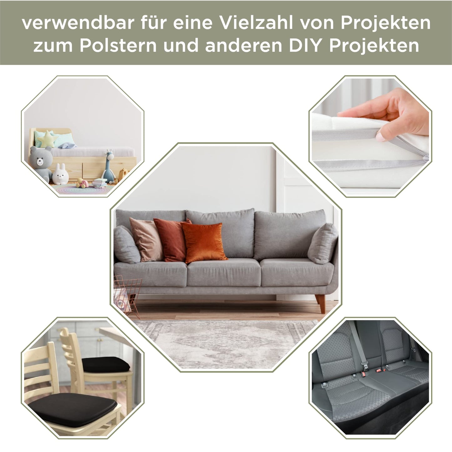 MSS e.K. foam sheet cushion topper - 200 x 60 x 10 cm - RG27/45