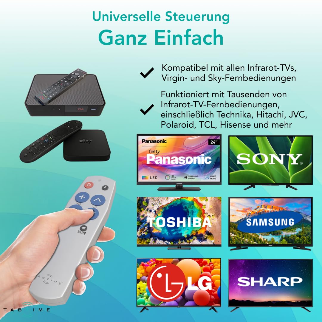 TabTime Senior Remote Control TV with large buttons - Easy to use & set up - Universal and simple TV remote control - suitable as a gift for people with dementia