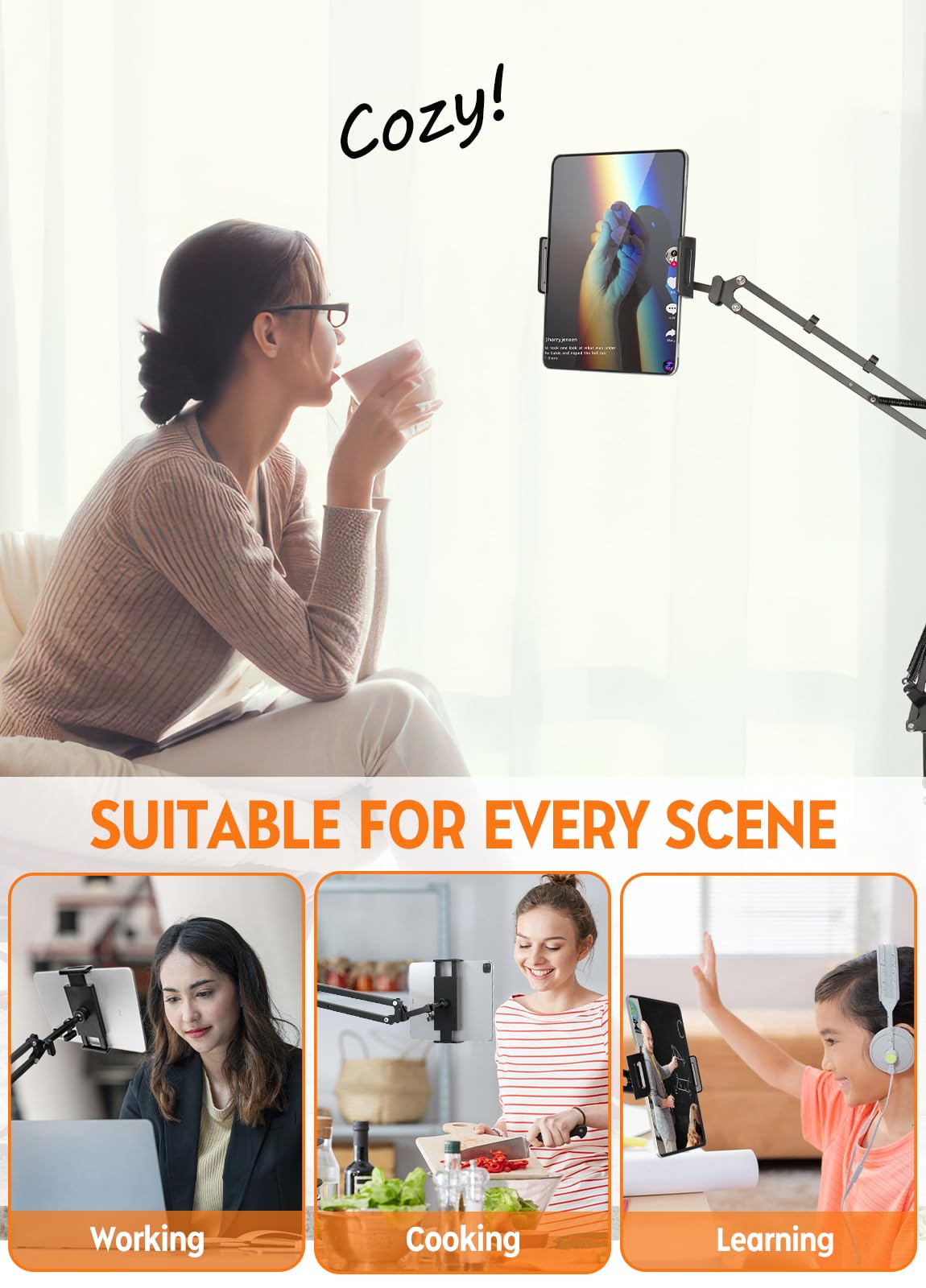 PEYOU Tablet Holder Bed Stand, 360 Degree Rotatable iPad Holder with Stable Carbon Steel, Kindle Holder Bed for Phone/M-Switch, or Other 4.6"-12.9" Devices.