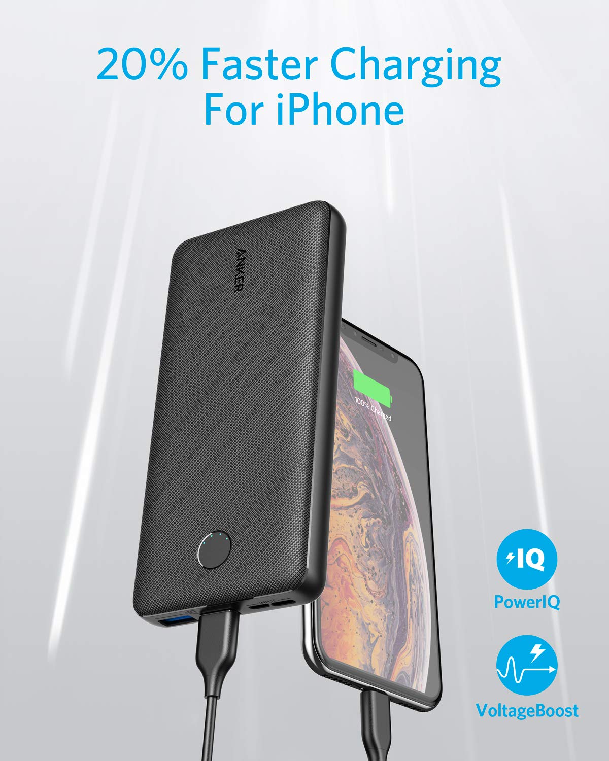 Anchor 325 Powerbank, 20000mAh external battery PowerIQ Technology USB-C Port, high energy density, compatible with iPhone, Samsung Galaxy, iPad and more.