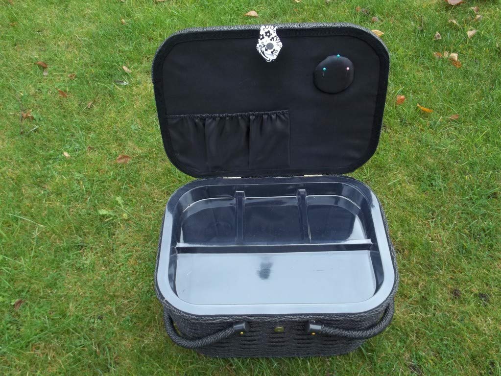 Sewing box with contents, large sewing basket, handiwork basket, large version including sewing set.