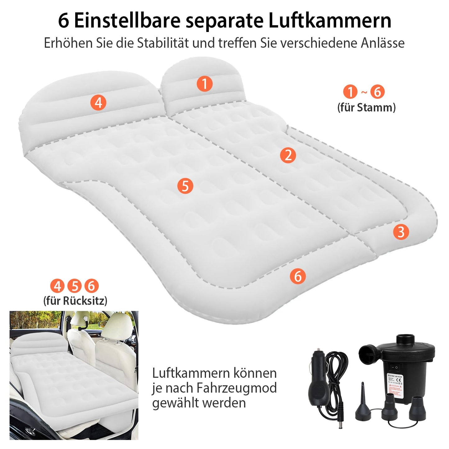 Car air mattress SUV inflatable mattress with pump MPV air bed camping car pillow thicker rear seat air mattress with two pillows for camping travel backyard beach