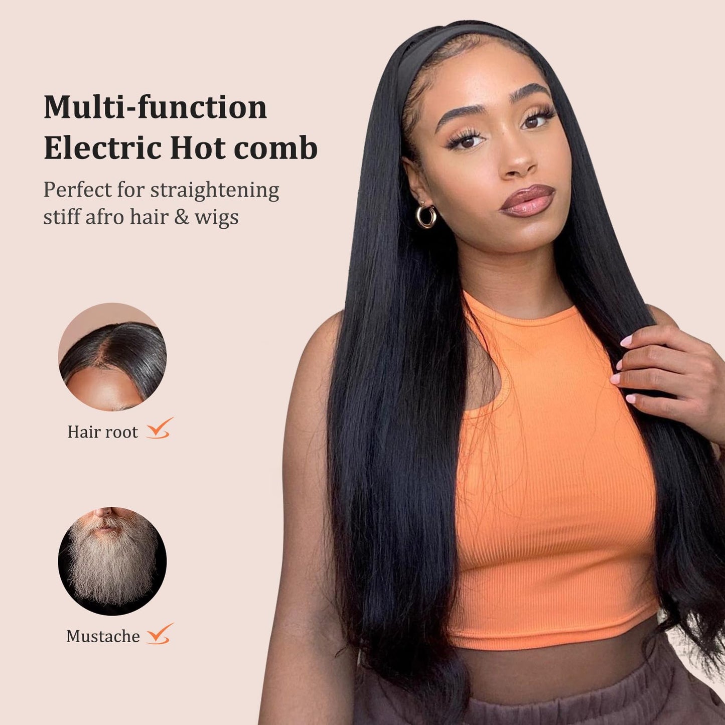 80°C-230°C Hot Comb for Afro hair/Lace wigs/Beard, janelove Ceramic Straightening Comb with HD LCD Display, Quick Heating Hair Straightener Brush/Beard Straightening Comb for Men